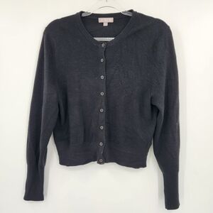 J Crew Classic Fit Sweater Knit Cardigan Button Front Womens Size XL Black Rib